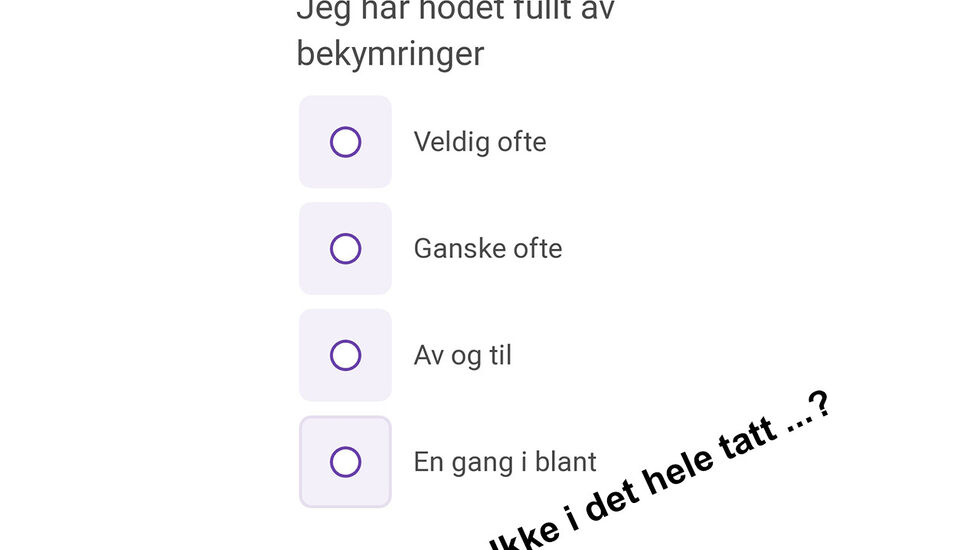 Mangler det et svaralternativ her? Eller er bekymringsnivået mitt rett og slett for lavt?