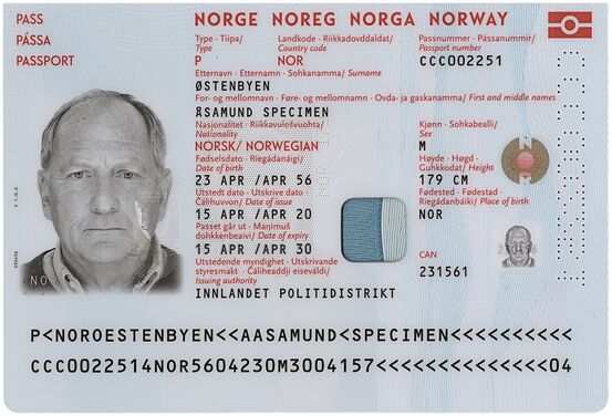 Bilde av nytt pass. Kilde: Politiet.no