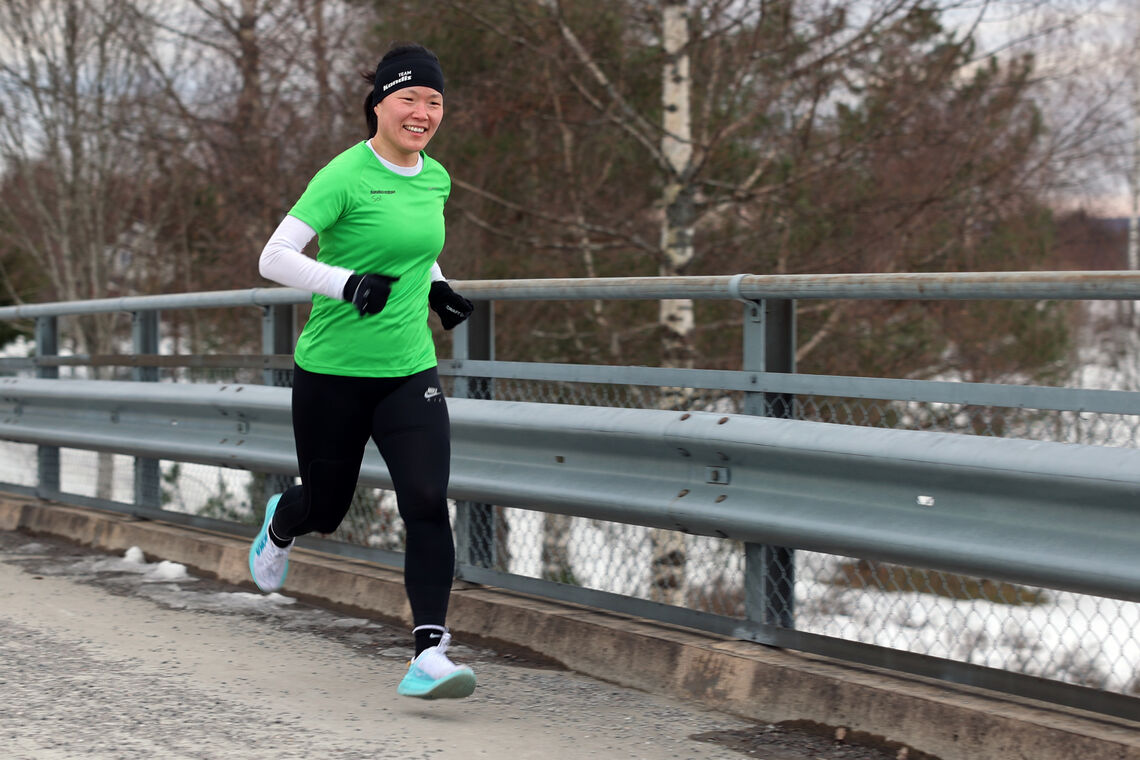 På et Kondislandsmøte er det selvsagt satt av tid til løping. Her ser vi Solfrid Hagen fra Trondheim, styremedlem i farta. (Foto:Tom-Arild Hansen)