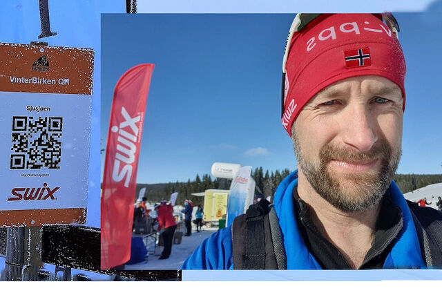Tor Knudsen plukket med seg QR-koder i skiløypen mellom Rena og Lillehammer. (Foto: Rolf Bakken/Tor Knudsen)