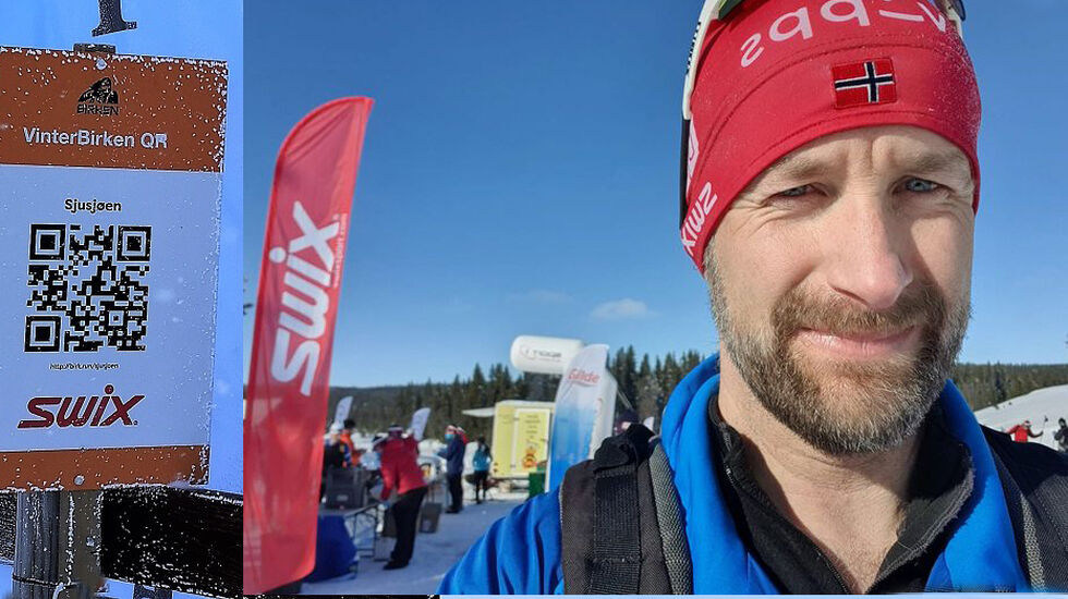Tor Knudsen plukket med seg QR-koder i skiløypen mellom Rena og Lillehammer. (Foto: Rolf Bakken/Tor Knudsen)