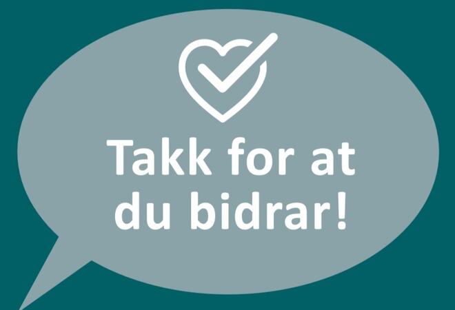 Tekstboble med teksten takk for at du bidrar