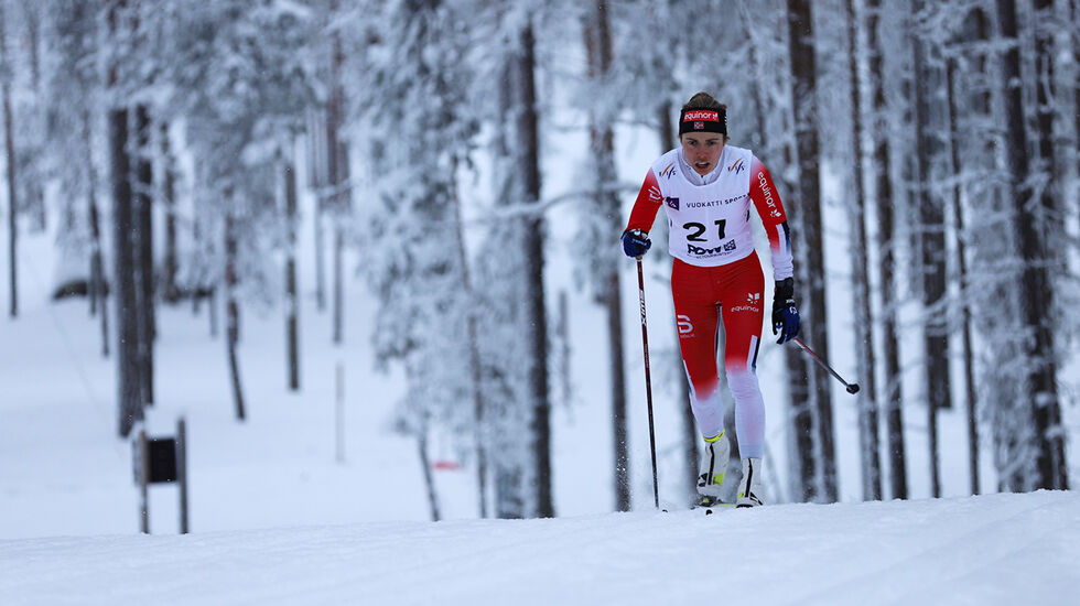 Gulløpet: På 15 kilometeren i junior-VM i Vuokatti dro Margrethe Bergane fra konkurrentene allerede tidlig i rennet. Seiersmarginen ble på 24 sekunder. (Foto: The Daily Skier) 