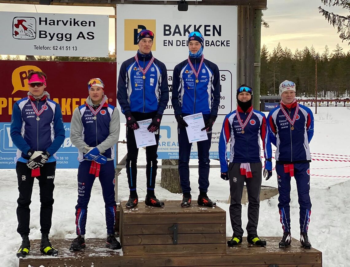 Hernes IL på topp i menn junior  på Varden foran to lag fra Hamar Skiklubb.  (Foto fra KM's facebookside) 