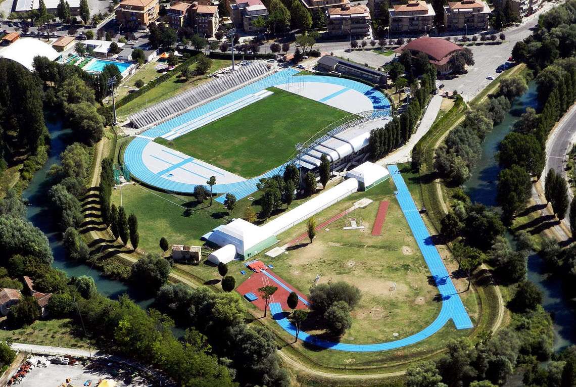 Det blir ikke noe U18-EM på den blå banen i Rieti i år heller. (Foto: Det europeiske friidrettsforbundet)