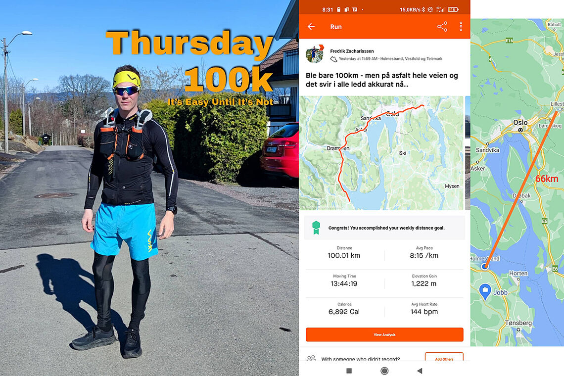 Fredrik Zachariassen gjorde en solid prestasjon i Home Away Ultra – men 100 km løpt ble kun 66 km tellende. (Foto fra Strava)