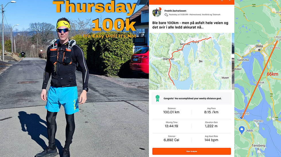 Fredrik Zachariassen gjorde en solid prestasjon i Home Away Ultra – men 100 km løpt ble kun 66 km tellende. (Foto fra Strava)