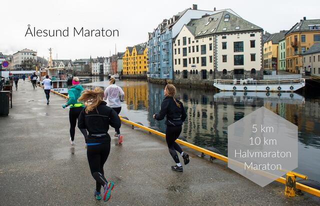 Traséen i Ålesund Maraton går bl.a. langs sjøkanten med utsyn til Brosundet. Foto: Arrangør