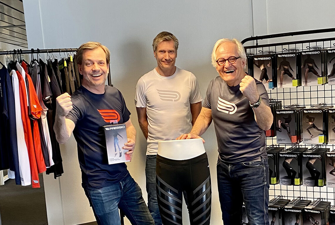 Kim, Espen og Svein Andersen i familiebedriften Smart4U Group har som alltid høye ambisjoner. Nå lanserer de Pressio på markedet for treningsklær. (Foto: Kine Andersen)