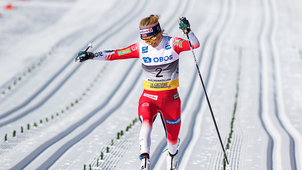 Skal det bli slutt på å sjå Therese Johaug gå over mål i slike løyper? Er målstreken rett og slett nådd for klassisk langrenn? (Foto: Sylvain Cavatz)