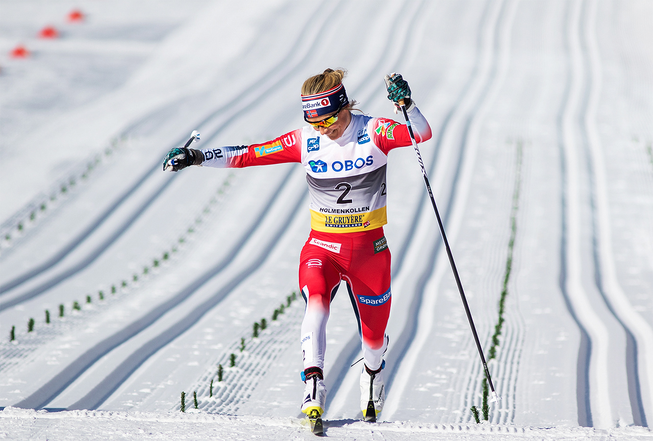 Skal det bli slutt på å sjå Therese Johaug gå over mål i slike løyper? Er målstreken rett og slett nådd for klassisk langrenn? (Foto: Sylvain Cavatz)