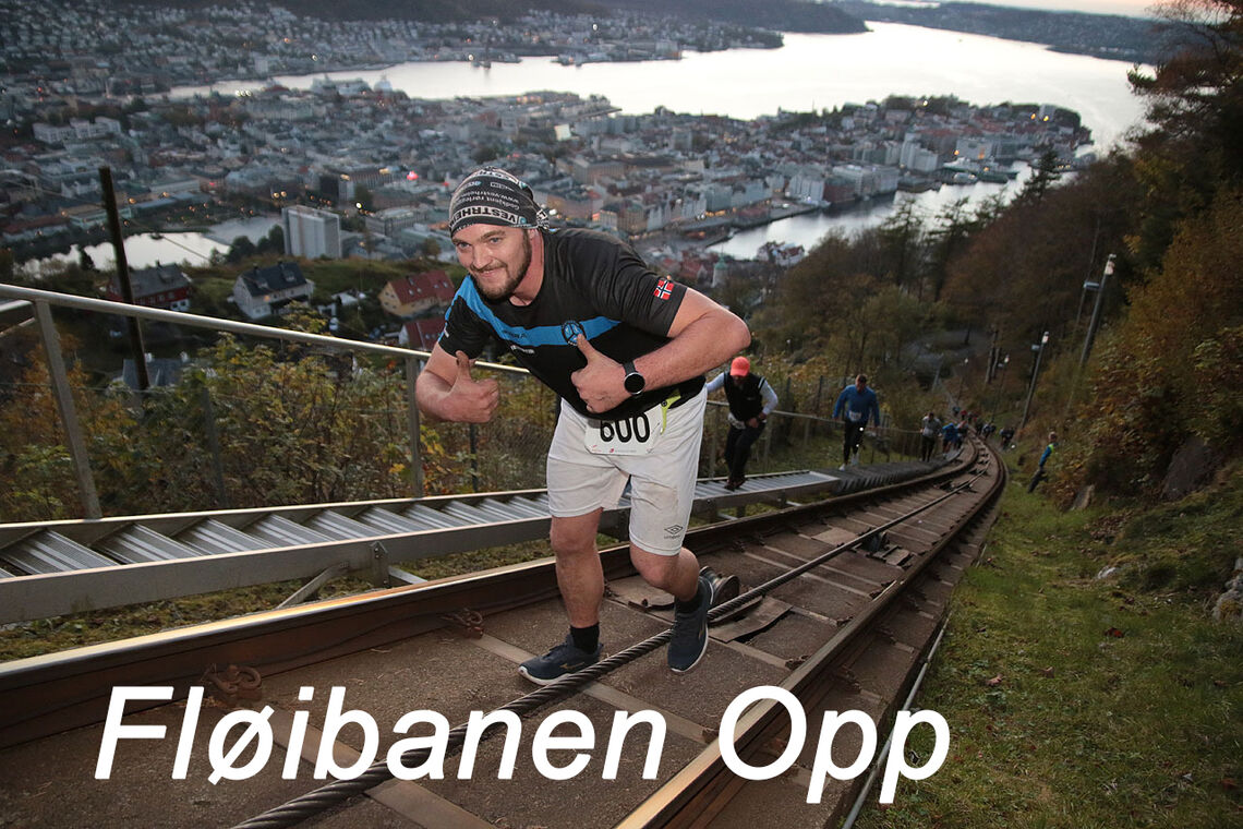 I fjor ble Fløibanen Opp utsatt til oktober - her er det Cato Oksnes som er ved godt mot oppover til Fløyen. (Foto: Arne Dag Myking)