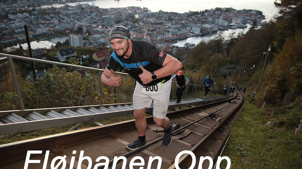 I fjor ble Fløibanen Opp utsatt til oktober - her er det Cato Oksnes som er ved godt mot oppover til Fløyen. (Foto: Arne Dag Myking)
