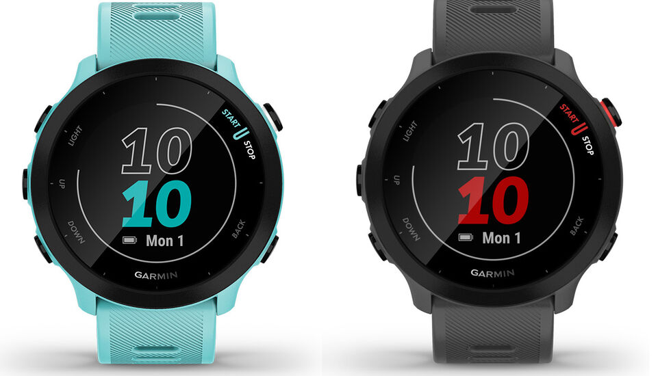 Garmin  lanserer nå sportsklokka Forerunner 55. Den finnes i flere ulike fargekombinasjoner.(Foto: Garmin)