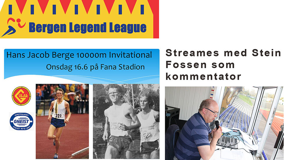 Stein Fossen skal kommentere Hans Jacob Berge 10 000 meter Invitational. Hele stevnet vil bli streamet.