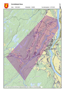 Kart som viser Gaua og hvilke områder langs vassdraget som skal kartlegges