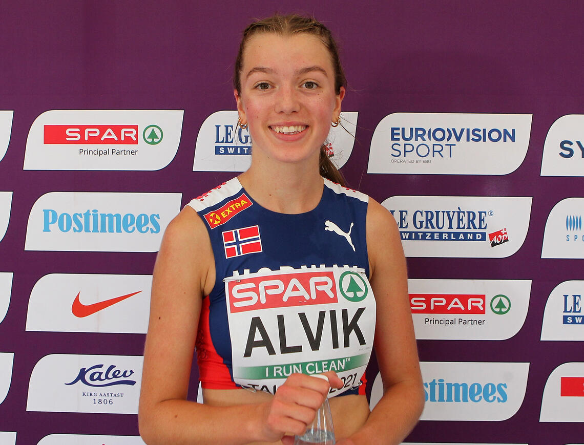 Sigrid Alvik etter dagens finaleløp på 3000 meter hinder. (Foto: Kjell Vigestad)