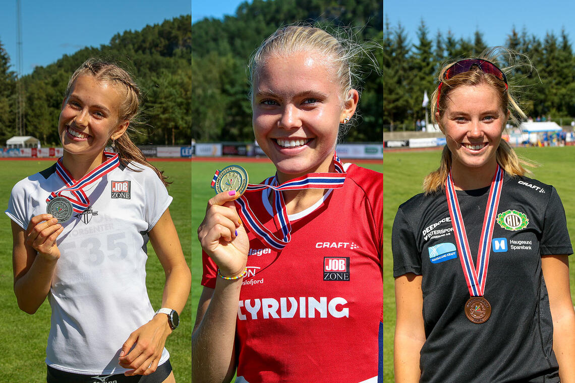 Premiepallen for 3000 meter U23: Selma Løchen Engdahl, Christine Næss og Kristine Lande Dommersnes. (Alle foto: Arne Dag Myking)