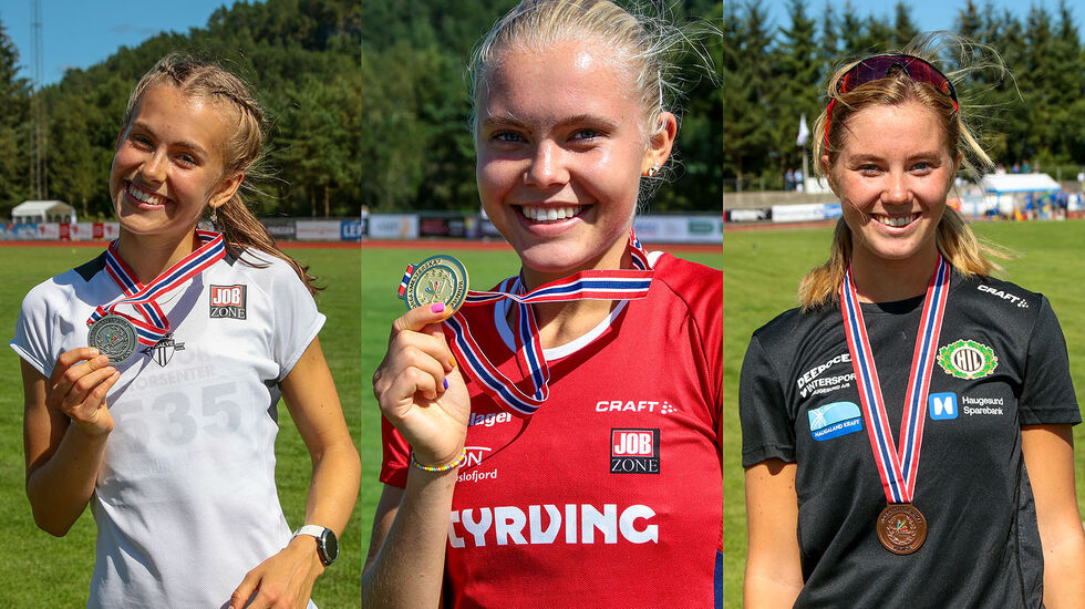 Premiepallen for 3000 meter U23: Selma Løchen Engdahl, Christine Næss og Kristine Lande Dommersnes. (Alle foto: Arne Dag Myking)