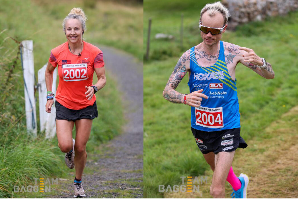 Therese Falk og Bjørn Tore Kronen Taranger vant Ultra-distansen under Møkster Maraton. (Alle foto: Arrangør/Team Bagge)
