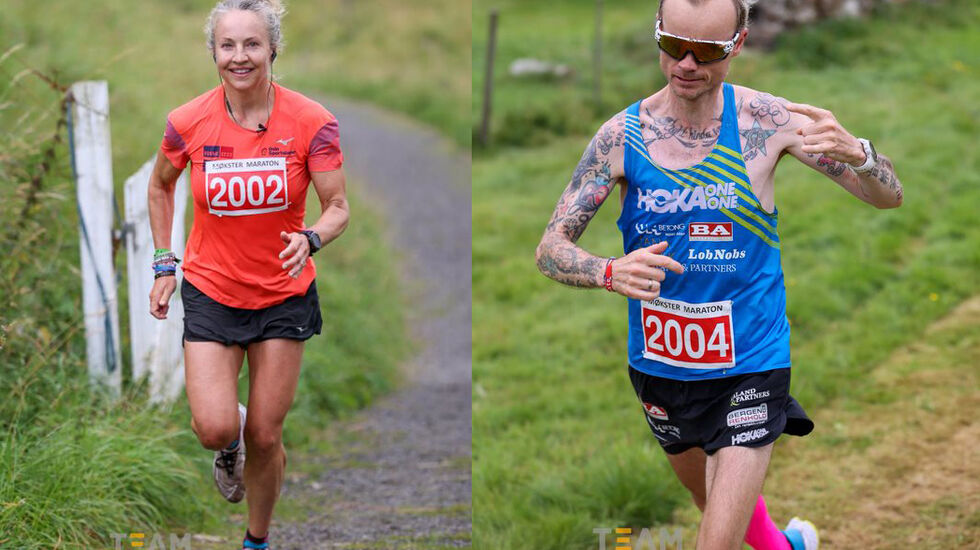 Therese Falk og Bjørn Tore Kronen Taranger vant Ultra-distansen under Møkster Maraton. (Alle foto: Arrangør/Team Bagge)