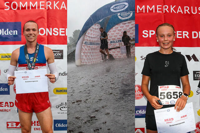 Marius Sørli var tilbake og vant i Sommerkarusellen. Og etter ham kom syndfloden, i hvert fall styrtregnet. Mathea Galleberg vant 5 km. (Alle foto: Arne Dag Myking)