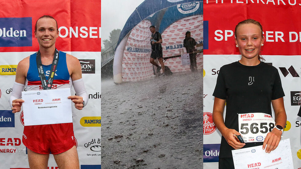 Marius Sørli var tilbake og vant i Sommerkarusellen. Og etter ham kom syndfloden, i hvert fall styrtregnet. Mathea Galleberg vant 5 km. (Alle foto: Arne Dag Myking)