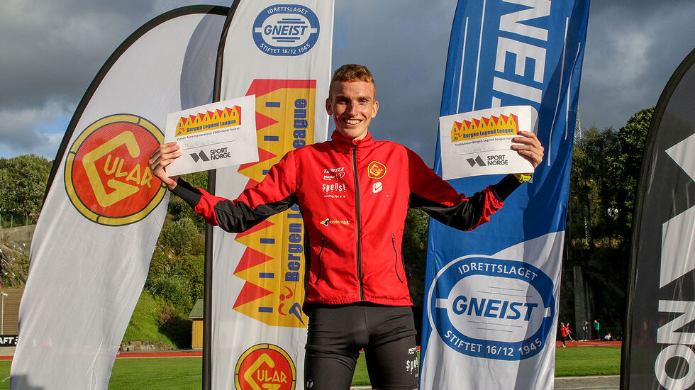 Marius Vedvik vant både 1500 meter i det avsluttende stevnet i Bergen Legend League, og han ble også beste herre i hele stevneserien. (Alle foto: Tom Roger Johansen)