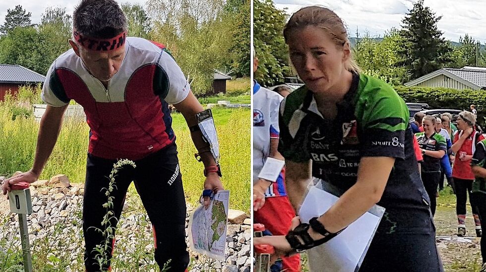 Kenneth Bilstad og Emilie Westli Andersen på veg ut i Svartholtet lørdag. .