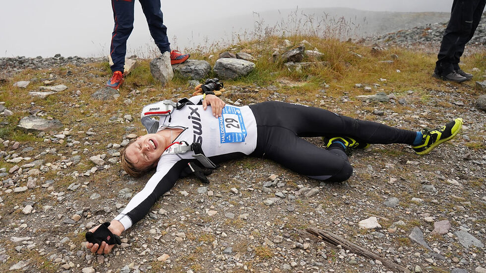 Halddemarsjen er et tøft løp med 900 høydemeter. Henrik Joks fra Sirma IL har gitt alt, og endte på 8. plass. (Arrangørfoto)
