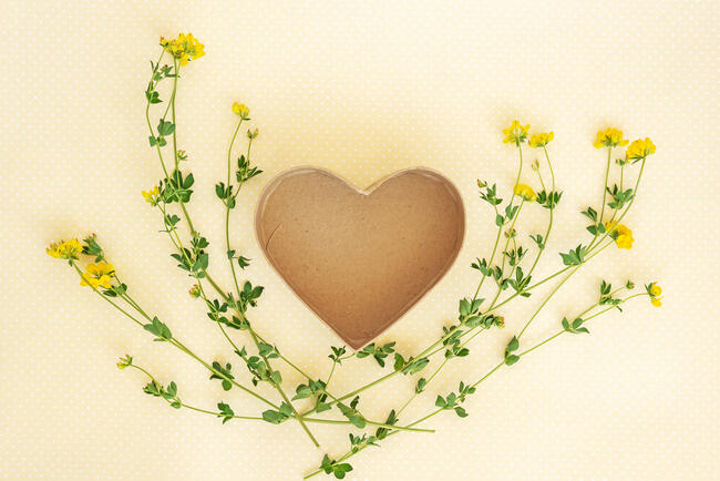 Creative layout made of flowers and leaves with heart shaped gif