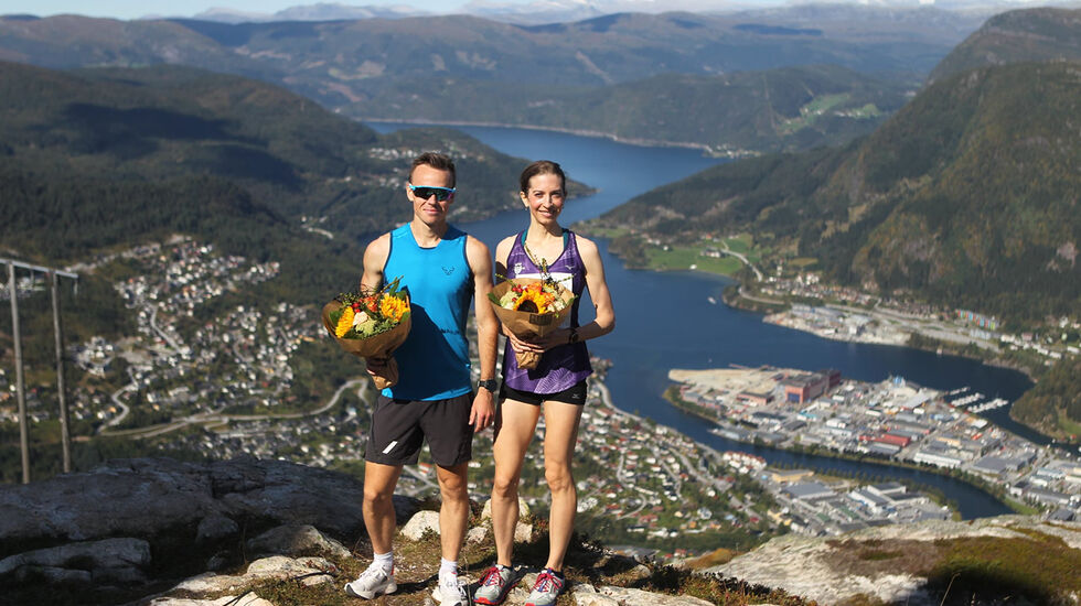 Norgesmestere i motbakke. Johan Bugge (Eidsvåg IL) og Annie Bersagel (Tjalve). (Foto: Stig Roger Eide, Bystien Førde Opp)