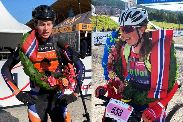 Eskil Evensen-Lie og Ingrid Lorvik kunne ta imot laurbærkransen som vinnere av årets Birkebeinerritt. (Foto: Birken)