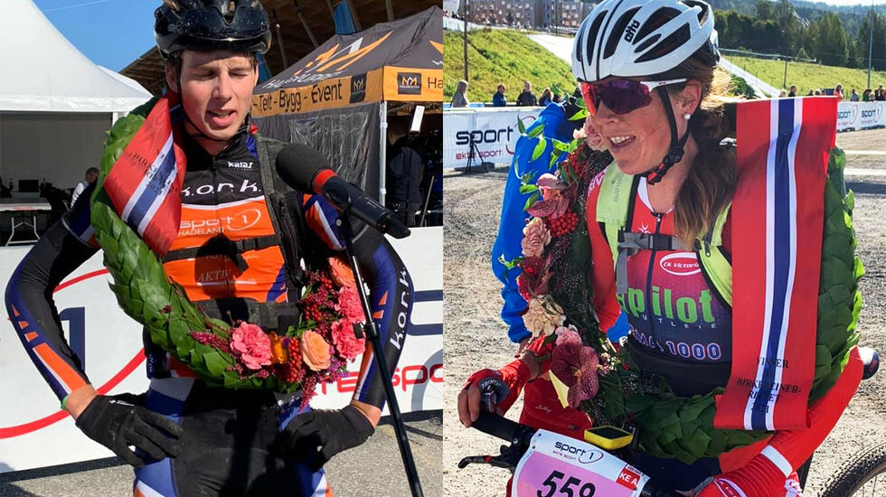 Eskil Evensen-Lie og Ingrid Lorvik kunne ta imot laurbærkransen som vinnere av årets Birkebeinerritt. (Foto: Birken)