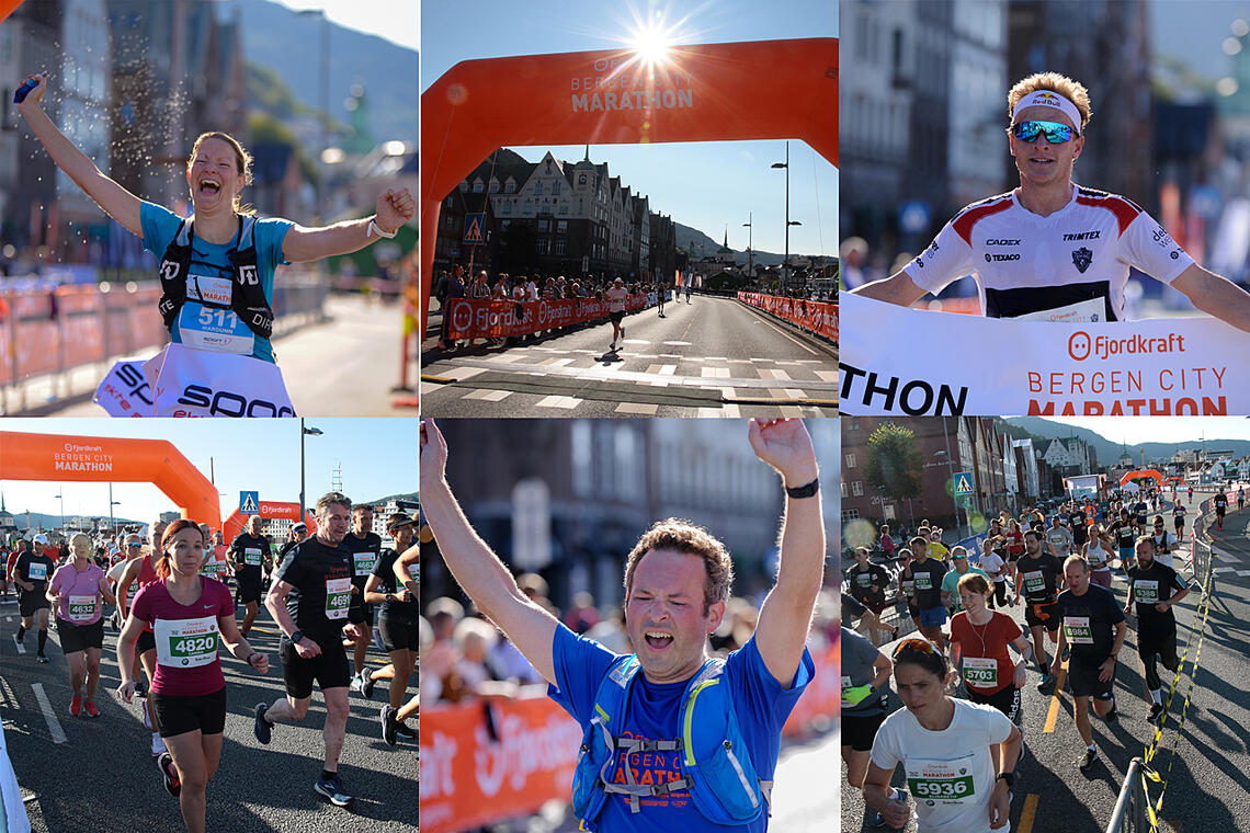 Det var nydelig og varmt sensommervær på Bergen City Marathon. Det var nærmere 5000 løpere i Bergens gater, fordelt på hel- og halvmaraton, 5 km og stafett. (Alle foto: Arne Dag Myking)