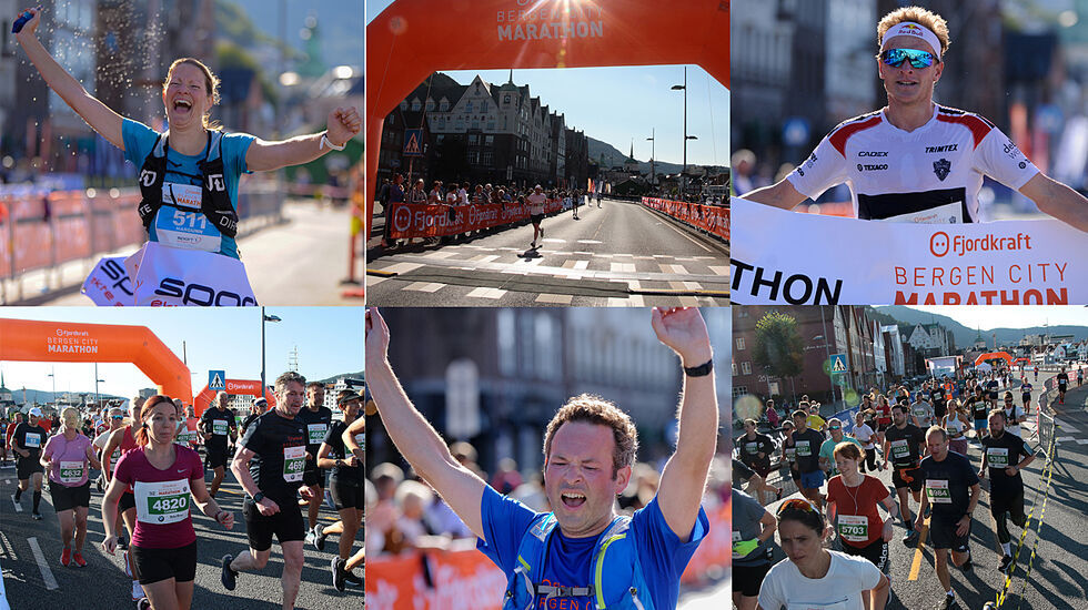 Det var nydelig og varmt sensommervær på Bergen City Marathon. Det var nærmere 5000 løpere i Bergens gater, fordelt på hel- og halvmaraton, 5 km og stafett. (Alle foto: Arne Dag Myking)