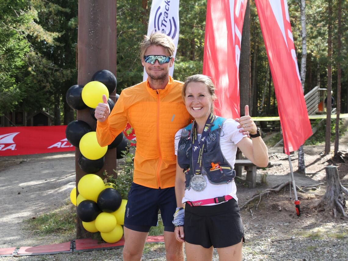 Lise Borgen-Johansen og Eirik Johannessen vant den sjette utgaven av Romeriksåsen på langs. (Foto: Olav Engen)