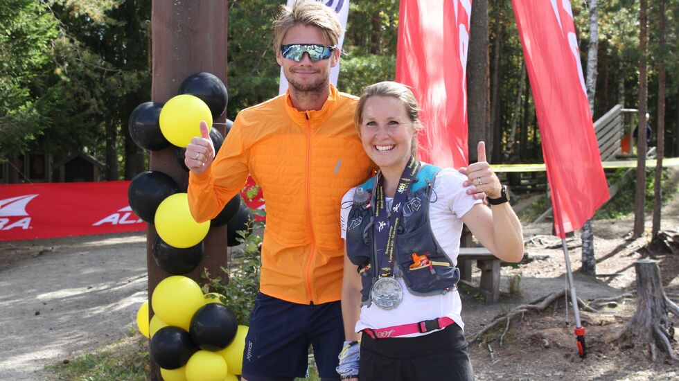 Lise Borgen-Johansen og Eirik Johannessen vant den sjette utgaven av Romeriksåsen på langs. (Foto: Olav Engen)