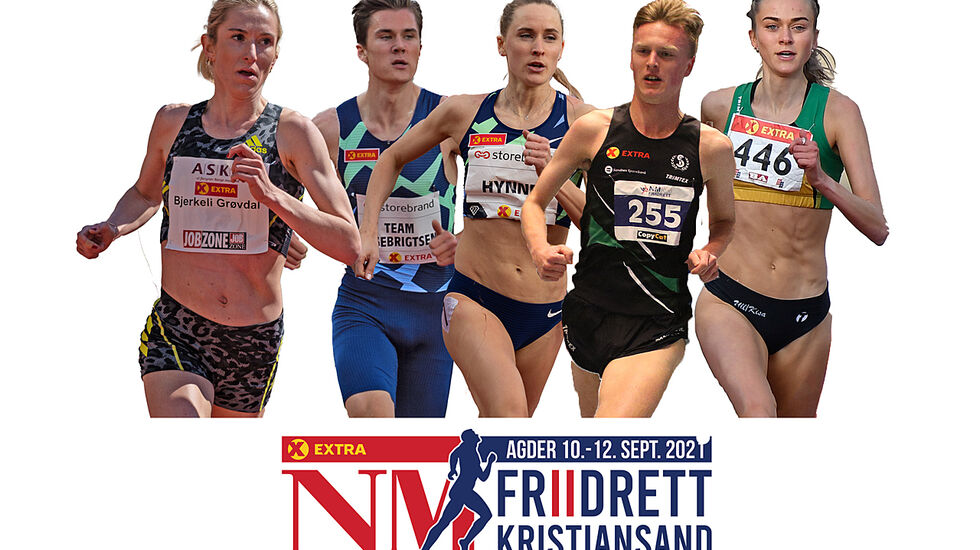 Noen av dem som vi forventet ville sanke NM-titler i Kristiansand: Karoline Bjerkeli Grøvdal, Jakob Ingebrigtsen, Hedda Hynne, Narve Gilje Nordås og Amalie Sæten. Av disse var det bare Amalie Sæten som ikke ble norgesmester. (Fotomontasje: Arne Dag Myking)