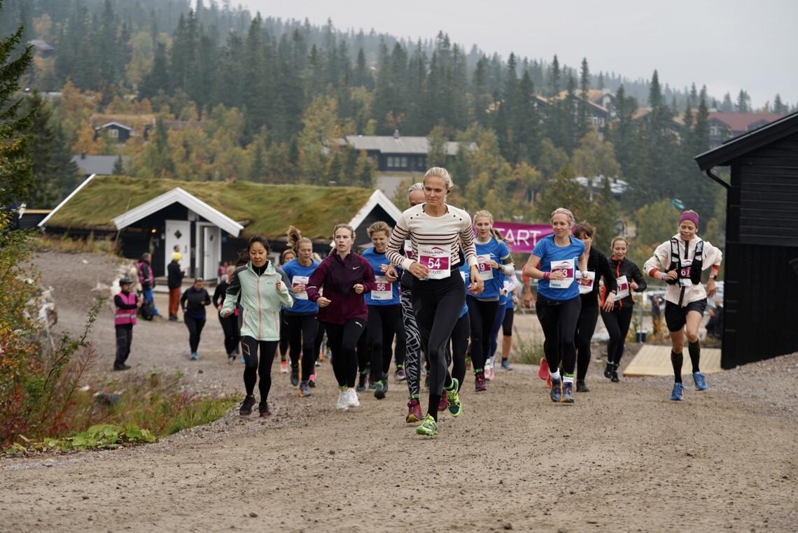 Fra starten på 13 km med 43 løpere i feltet. (Foto: Jonas Sjögren/Trysil)