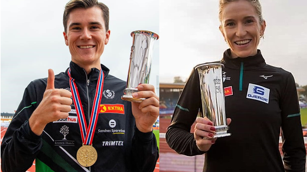 Kongepokalvinnere 2021: Jakob Ingebrigtsen, Sandnes IL og Karoline Bjerkeli Grøvdal, IK Tjalve. (Foto fra mesterskapets facebookside)