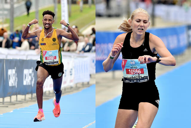 Senay Fissehatsion vant herreklassen og Astrid Brathaug Sørset kvinneklassen på 10 km under Oslo Maraton. (Foto: Anders Hoven/Oslo Maraton)