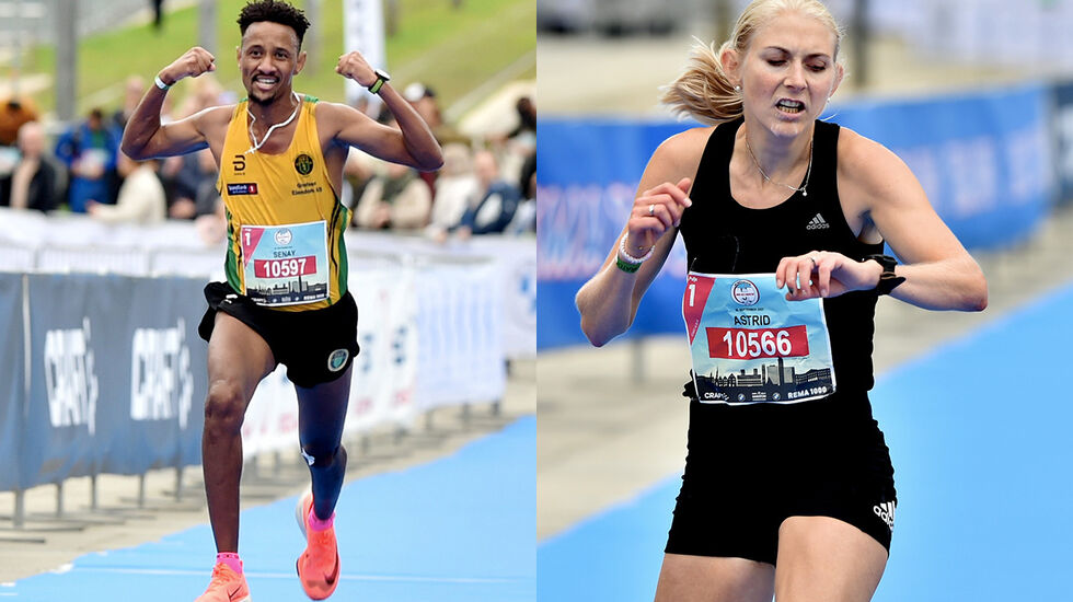 Senay Fissehatsion vant herreklassen og Astrid Brathaug Sørset kvinneklassen på 10 km under Oslo Maraton. (Foto: Anders Hoven/Oslo Maraton)