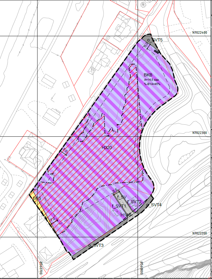Utsnitt plankart Detaljregulering Øysand Vest næringsområde, gnr. 1, bnr. 8, planID 2019005
