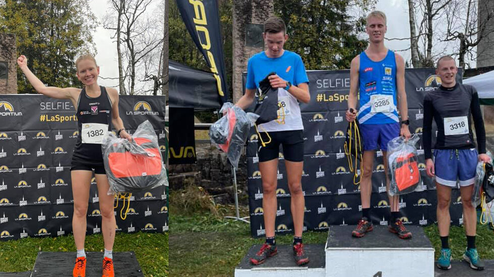 Karoline Holsen Kyte vant kvinneklassen. Premiepallen til høyre er fra puljen til vinner Anders Haga. Han er omkranset av Herman Brustad og Martin Jancus. (Foto: arrangørens FB-side).