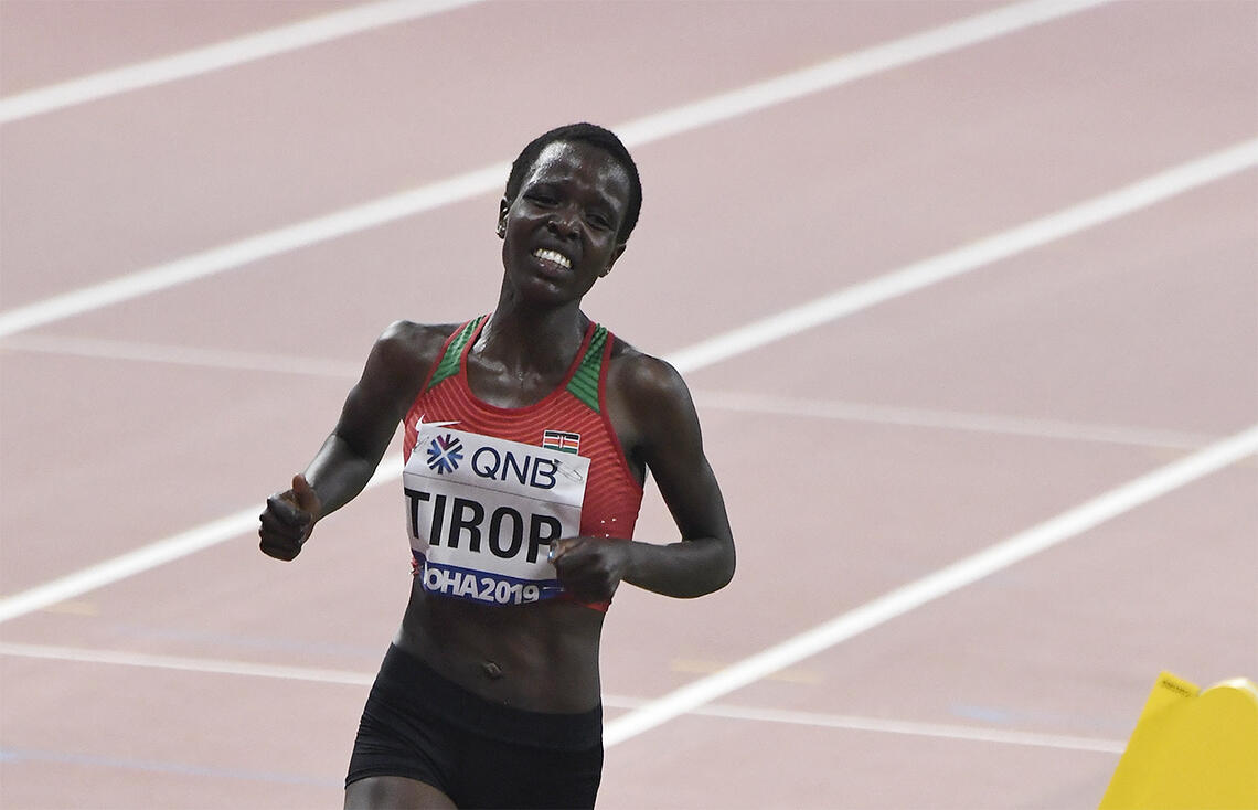Agnes Tirop, her fotografert under VM i Doha i 2019, har gått bort. (Foto: Bjørn Johannessen)