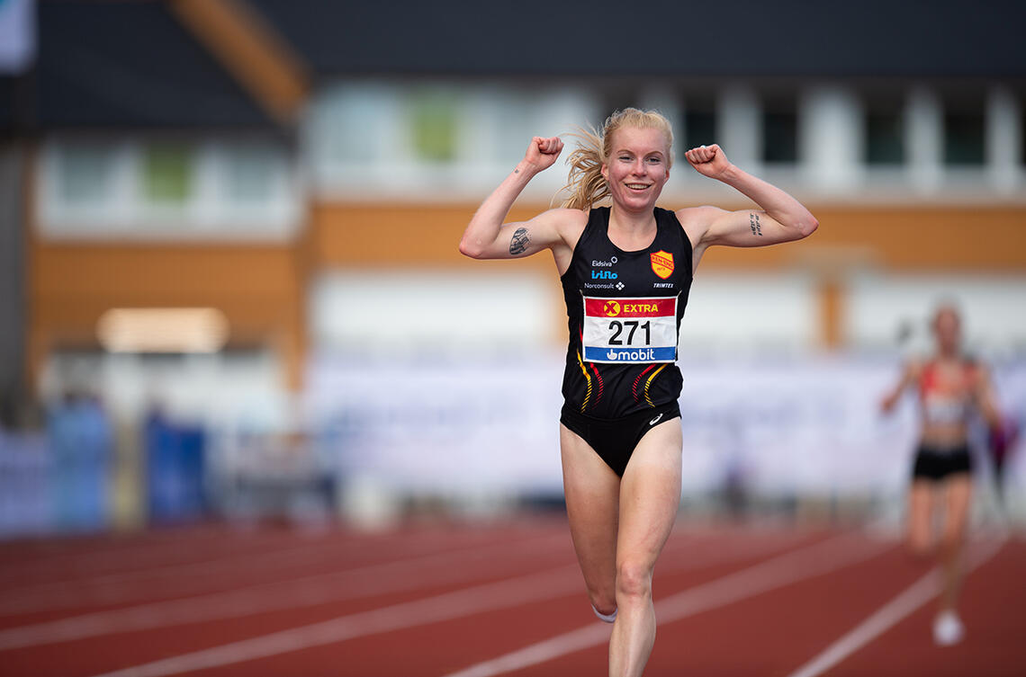 Under NM i Kristiansand kunne Ida Meli Narbuvoll juble for gull på 10 000 m. (Foto: Samuel Hafsahl)