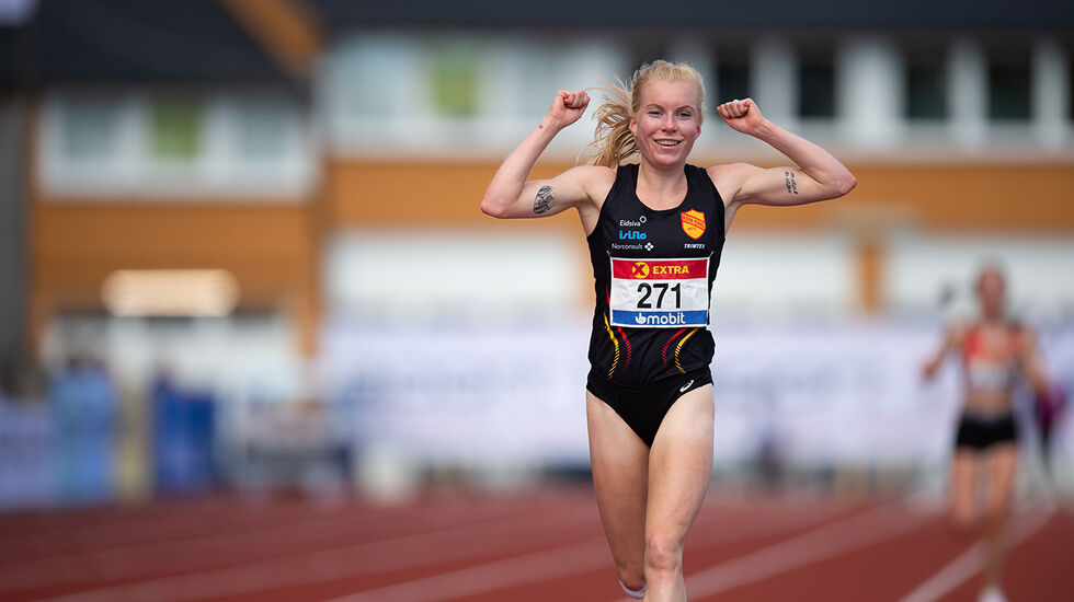 Under NM i Kristiansand kunne Ida Meli Narbuvoll juble for gull på 10 000 m. (Foto: Samuel Hafsahl)