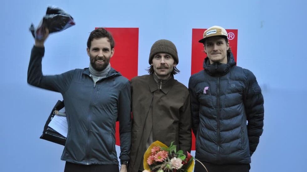 Premiepallen menn 85 km: Sindre Buraas, Patrick Stangbye og Dennis Källerteg. (Foto: arrangør)