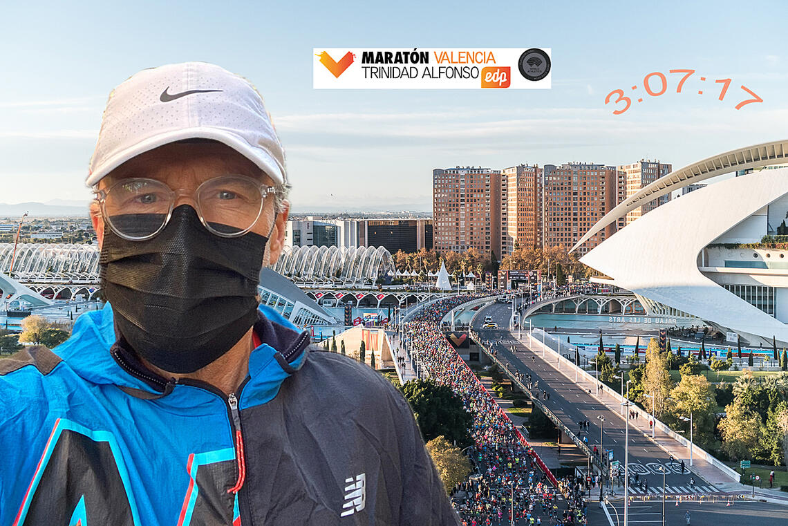 Cato Thunes har som mål om å løpe fortere som 60-åring enn som 50-åring. Valencia Marathon var et skritt på veien. (Fotomontasje: Arne Dag Myking)